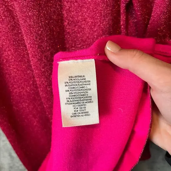 Alice + Olivia Issa Turtleneck Puff Sleeve Dress‎ Pink Glitter LG Wool Blend New